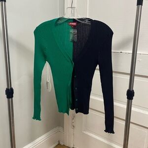 STAUD Green and Navy Women's Sweater